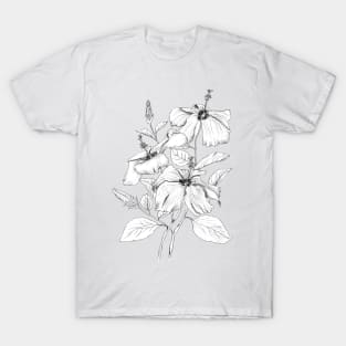 hibiscus flower black and white ink  illustration T-Shirt